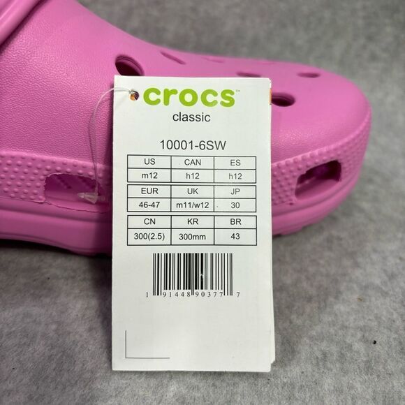 Crocs Shoes Men Size 12 Pink Classic Clog Rubber Slip On Lightweight Sandals New - Picture 10 of 10